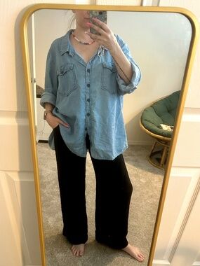 F21 Black Wide leg Trousers Folded Waist back Tie size Small